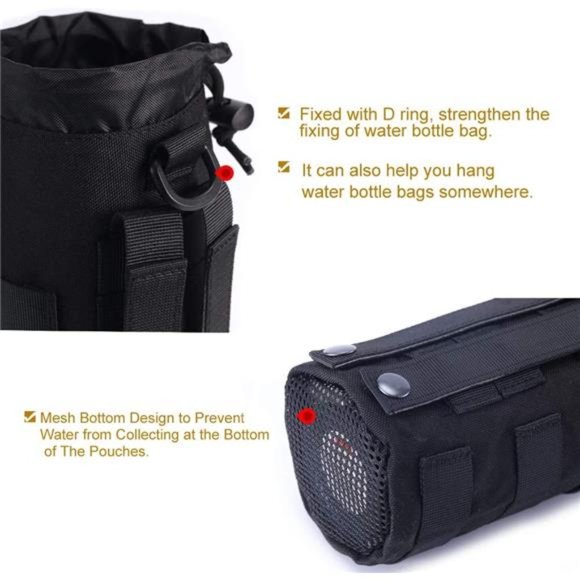 Set of 2 Water Bottles Pouch Bag, Tactical Drawstring Molle Water Bottle Holder - Picture 4 of 5